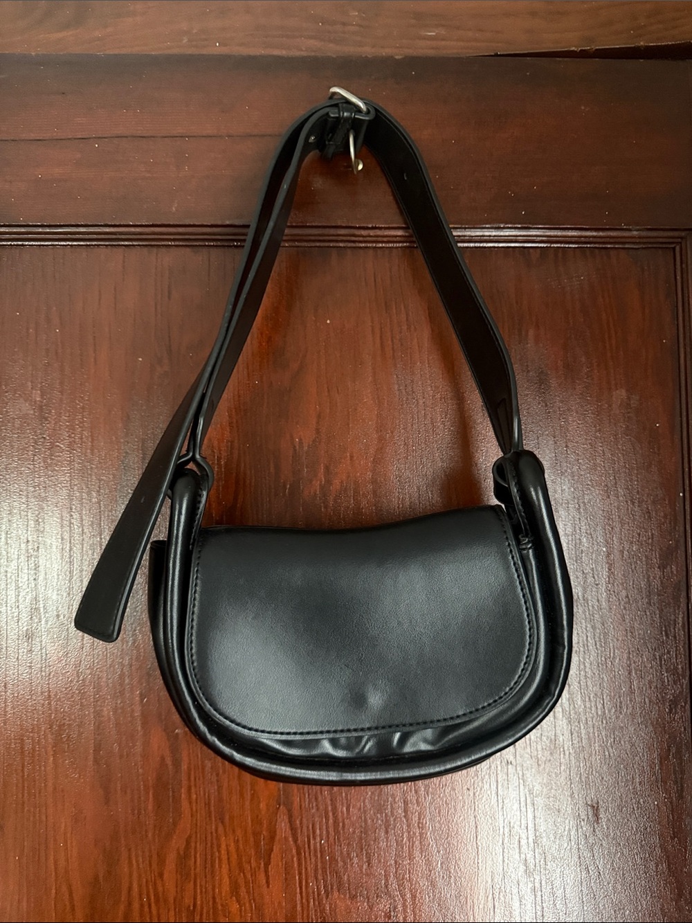 Black Leatherette Crescent Shoulder Bag